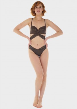 Γυναικείο σετ μαγιό bikini μπροστινό δέσιμο ενσωματωμένη ενίσχυση slip κανονική γραμμή.Καλύπτει C Cup ΜΑΥΡΟ