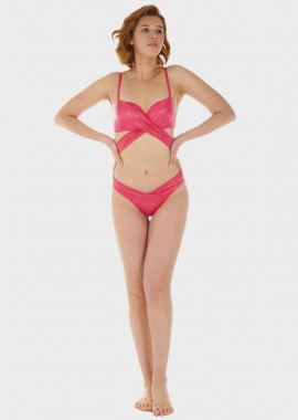Γυναικείο σετ μαγιό bikini μπροστινό δέσιμο ενσωματωμένη ενίσχυση slip κανονική γραμμή.Καλύπτει C Cup ΡΟΖ