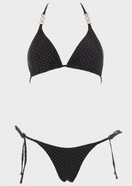 gsecret - Γυναικείο σετ μαγιό bikini τριγωνάκι αποσπώμενη επένδυση διακοσμητικά τρούκς slip παρτό. Καλύπτει B CUP. ΜΑΥΡΟ
