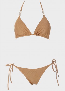 gsecret - Γυναικείο σετ μαγιό bikini τριγωνάκι αποσπώμενη επένδυση διακοσμητικά τρούκς slip παρτό. Καλύπτει B CUP. ΜΠΡΟΝΖΕ