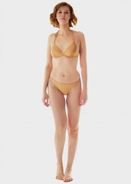gsecret - Γυναικείο set μαγιό bikini μονόχρωμο strass ενσωματωμένη ενίσχυση slip brazil.Καλυπτει B CUP SAND