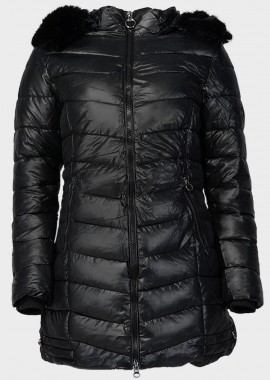 Γυναικείο μπουφάν αποσπώμενη κουκούλα γούνινη επένδυση εσωτερική τσέπη New Collection ΜΑΥΡΟ