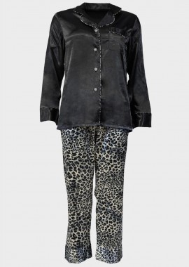 Γυναικείο σετ σατέν πιτζάμες animal print σακάκι παντελόνι & φανελάκι. Συσκευασία 3pack ΓΚΡΙ