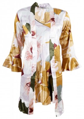 gsecret - Γυναικείο set saten all print ρόμπα-νυχτικό. Saten Collection MULTI COLOUR