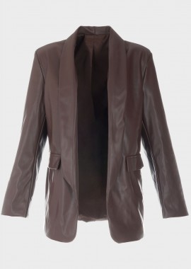 Γυναικείο σακάκι δερματίνη μονόχρωμο MARRON