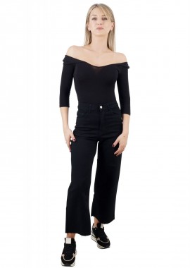 gsecret - Γυναικείο παντελόνι jean crop Wide Leg . Denim Collection ΜΑΥΡΟ