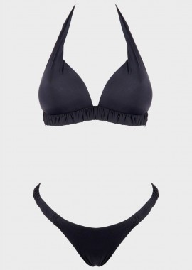 Γυναικείο set μαγιό μονόχρωμο bra ενισχυμένο bikini παρτό. Καλύπτει B cup. ΜΑΥΡΟ