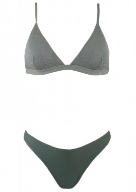 gsecret - Γυναικείο set μαγιο lurex bra αποσπώμενη ενίσχυση bikini παρτό ψηλόμεσο. ΧΑΚΙ