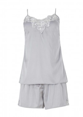 gsecret - Γυναίκειο baby doll saten με κέντημα. Saten collection ΓΚΡΙ