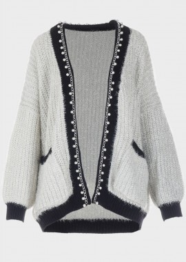 Γυναικεία πλεκτή ελαστική ζακέτα λούρεξ πέρλες. ΓΚΡΙ