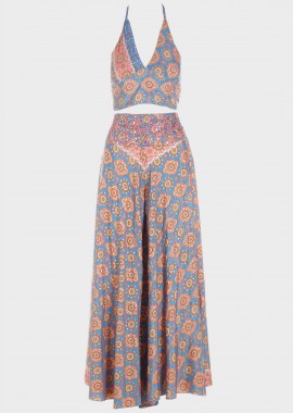 gsecret - Σετ ethnic παντελόνα crop top δετό MULTI COLOUR