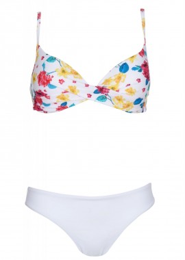 Γυναικείο set μαγιό τρίγωνο floral ντραπέ σχέδιο bikini κανονική γραμμή. Καλύπτει B cup. ΛΕΥΚΟ