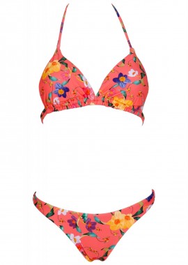 gsecret - Γυναικείο set μαγιό floral τρίγωνο αποαπώμενη ενίσχυση bikini παρτό. Καλύπτει A & B cup ΚΟΡΑΛΙ
