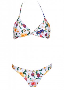 gsecret - Γυναικείο set μαγιό floral τρίγωνο αποαπώμενη ενίσχυση bikini παρτό. Καλύπτει A & B cup ΛΕΥΚΟ