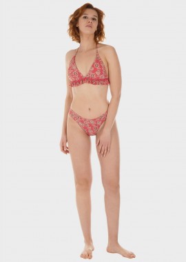 Γυναικείο σετ μαγιό bikini τριγωνάκι all print slip μεσοκάβαλο παρτό.Καλύπτει B CUP ΣΑΠΙΟ ΜΗΛΟ