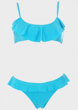 gsecret - Γυναικείο σετ μαγιό bikini μονόχρωμο μπουστάκι με βολάν σλίπ παρτό κανονική γραμμή.Καλύπτει B CUP ΣΙΕΛ