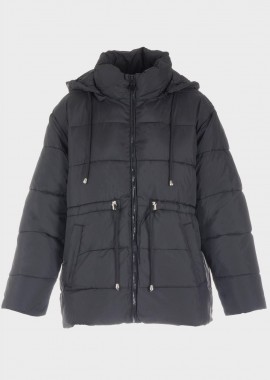 Γυναικείο μπουφάν μονόχρωμο αποσπώμενη κουκούλα εσωτερική φόδρα. ΜΑΥΡΟ