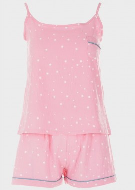 Γυναικείο baby doll μπροστινό τσεπάκι all print stars.Homewear Collection ΡΟΖ