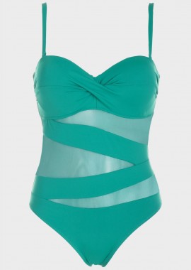 Oλόσωμο μαγιο με διαφάνειες strapless. Καλύπτει B Cup ΠΡΑΣΙΝΟ