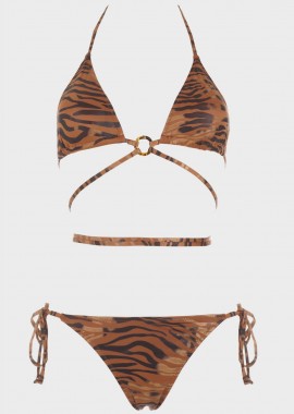 Σετ bikini τριγωνάκι animal print .Καλύπτει B Cup COPPER