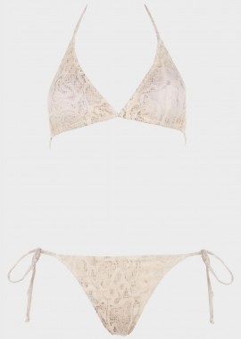gsecret - Σετ bikini τριγωνάκι print όψη slip παρτό πλαϊνά κορδονάκια.Καλύπτει B Cup ΜΠΕΖ