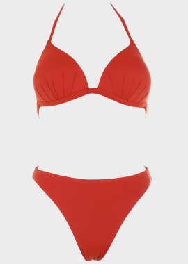 gsecret - Σετ μαγιό bikini τριγωνάκι μονόχρωμο push up ενίσχυση.Καλύπτει C-D Cup COPPER