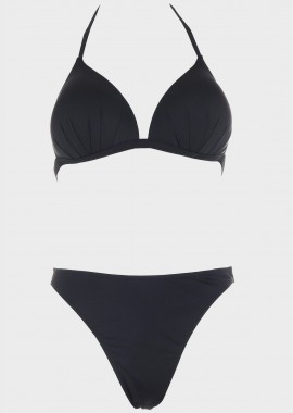 gsecret - Σετ μαγιό bikini τριγωνάκι μονόχρωμο slip ψηλόμεσο κανονική γραμμή.Καλύπτει C-D Cup ΜΑΥΡΟ