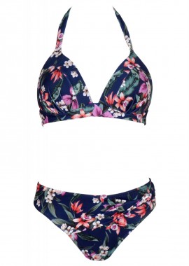 gsecret - Γυναικείο set μαγιό floral τρίγωνο με επένδυση bikini ντραπέ κανονική γραμμή. Καλύπτει D cup. FLORAL