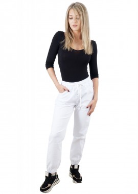 gsecret - Γυναικείο παντελόνι με λάστιχο oversize γραμμή. Basic Collection. ΛΕΥΚΟ