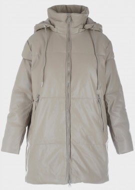 Γυναικείο μπουφάν παρκά δερματίνη μονόχρωμο. ΕΚΡΟΥ