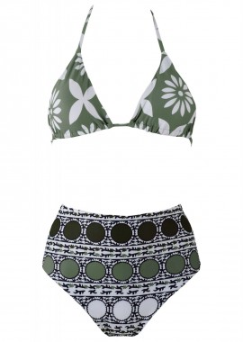 Set μαγιό τρίγωνο αποσπώμενη ενίσχυση bikini παρτο ψηλόμεσο. Καλύπτει Β Cup. ΧΑΚΙ