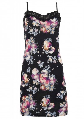 gsecret - Γυναικείο νυχτίκο fuanna all print floral. Elegant style ΜΑΥΡΟ