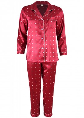 Γυναικεία πυτζάμα σατέν με κουμπιά all print pois. Saten Collection ΜΠΟΡΝΤΩ