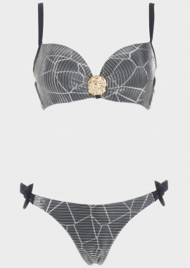 Bikini push up με λούρεξ λεπτομέρειες. Καλύπτει B-C Cup ΓΚΡΙ