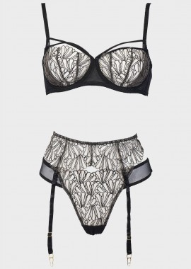 gsecret - Γυναικείο set bralette bra string ρυθμιζόμενες τιράντες & ζαρτιέρα.Συσκευασία 3pack ΜΑΥΡΟ