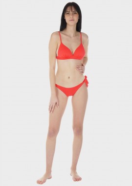Γυναικείο σετ μαγιό bikini μονόχρωμο ενσωματωμένη ενίσχυση push up slip δετό κανονική γραμμή.Καλύπτει B CUP ΚΟΡΑΛΙ