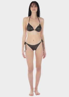 gsecret - Γυναικείο σετ μαγιό bikini τριγωνάκι ενσωματωμένη push up ενίσχυση χρυσές λεπτομέρειες slip δετό.Καλύπτει B CUP ΜΑΥΡΟ