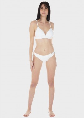 gsecret - Γυναικείο σετ μαγιό bikini τριγωνάκι ανάγλυφες ρίγες push up ενίσχυση παρτό slip.Καλύπτει B Cup ΛΕΥΚΟ