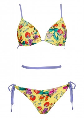Set μαγιό floral τρίγωνο σταθερή ενίσχυση bikini κανονική γραμμή δετό στο πλάι. Καλύπτει B cup. ΚΙΤΡΙΝΟ