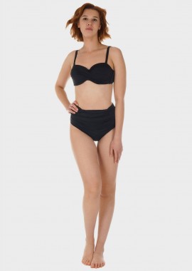 Γυναικείο σετ μαγιό bikini μονόχρωμο ενσωματωμένη επένδυση δυνατότητα strapless slip ψηλόμεσο.Καλύπτει C CUP ΜΑΥΡΟ