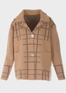 Γυναικεία ζακέτα all print μπροστινές τσέπες ΚΑΜΕΛ