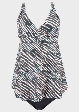 gsecret - Γυναικείο tankini all print αποσπώμενη ενίσχυση ρυθμιζόμενη τιράντα. D-E CUP ΜΑΥΡΟ