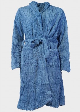gsecret - Γυναικεία fleece μονόχρωμη ρόμπα ανάγλυφες ρίγες. Homewear Collection ΜΠΛΕ