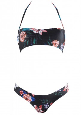 Σέτ μαγιό strapless ελαφριά ενίσχυση bikini brazil. Καλύπτει B Cup ΜΑΥΡΟ