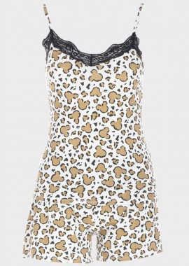Baby doll all print λεπτομέρειες δαντέλας SAND