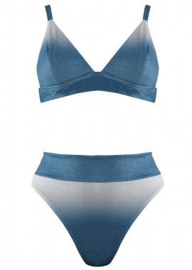 Set μαγιό τρίγωνο bikini παρτό ψηλόμεσο. Καλύπτει B cup ΜΠΛΕ