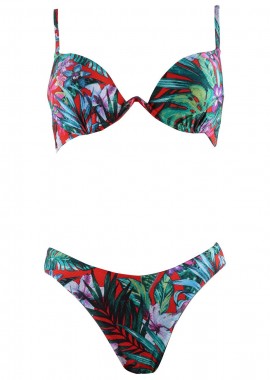 gsecret - Γυναικείο σέτ μαγιό ενισχυμένο bikini παρτό floral print. Καλύπτει B cup ΚΟΚΚΙΝΟ