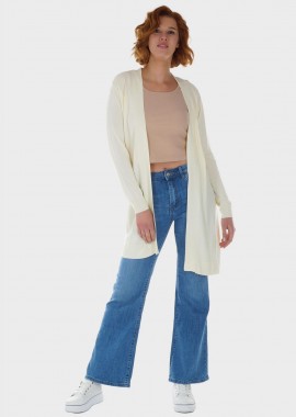 Γυναικεία μονόχρωμη ζακέτα μακρύ μανίκι ΕΚΡΟΥ