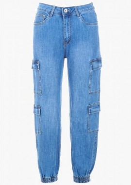 gsecret - Γυναικείο Jean cargo hight waist με λάστιχο κάτω. JEAN