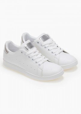 Basic sneakers με κορδόνια - Ασημί